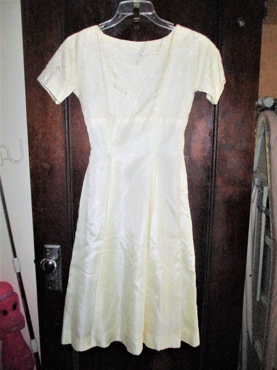 Vintage 50s Off White Lace Chiffon Dress S Flair … - image 3