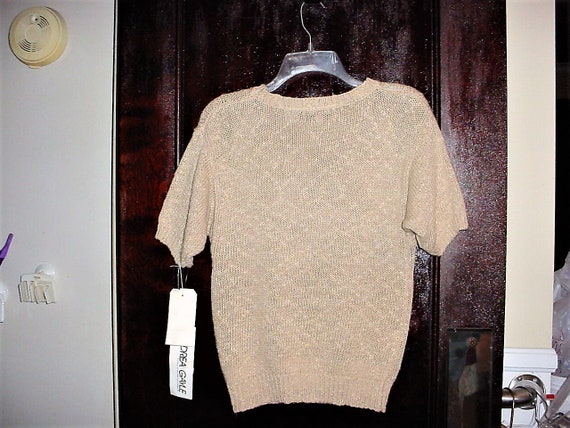 Vintage 80s Knit Pullover Top M Short Sleeve Beig… - image 3