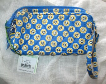 Pochette/borsetta vintage anni 2000 Vera Bradley Riviera blu e verde, nuova di zecca