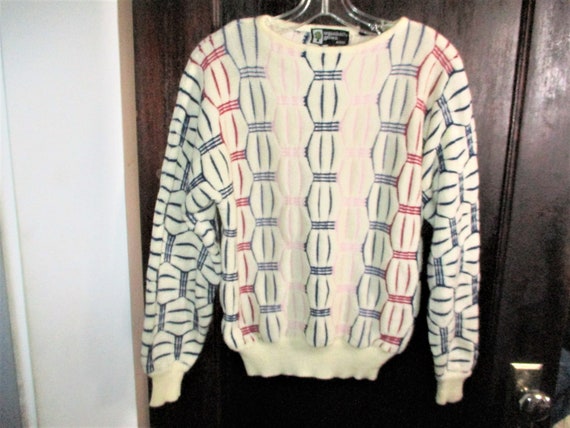 Vintage 80s White Red Blue Ladies Pullover Sweate… - image 1