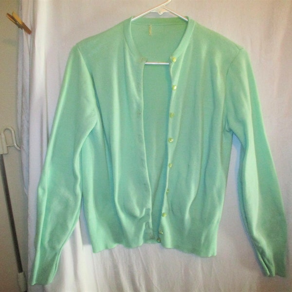 Vintage 50s Green Acrylic Cardigan Sweater S Ladies As Is