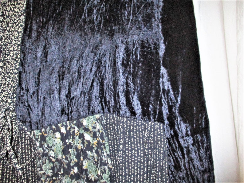 Vintage 90s Blue Patchwork Rayon Boho Dress sz 3X Long Sleeve Velvet