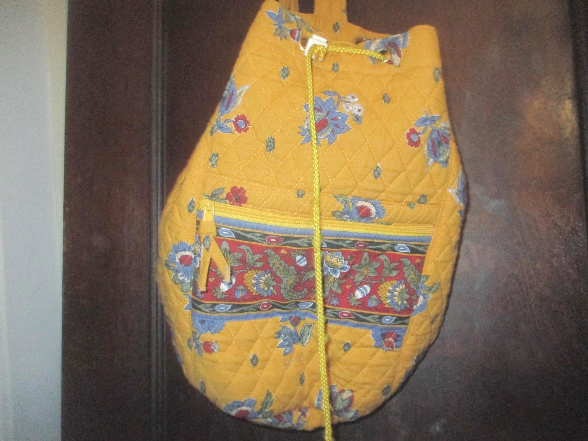 Vintage VERA BRADLEY Elizabeth 1997 Flap Drawstring Backpack Yellow Blue Indiana Original Drawstring Backpack - Cotton | Vera Bradley main image 3