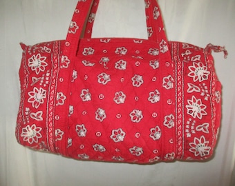 Vintage 90s Vera Bradley Red Bandana Medium Luggage Duffel Purse Tote Gym Bag