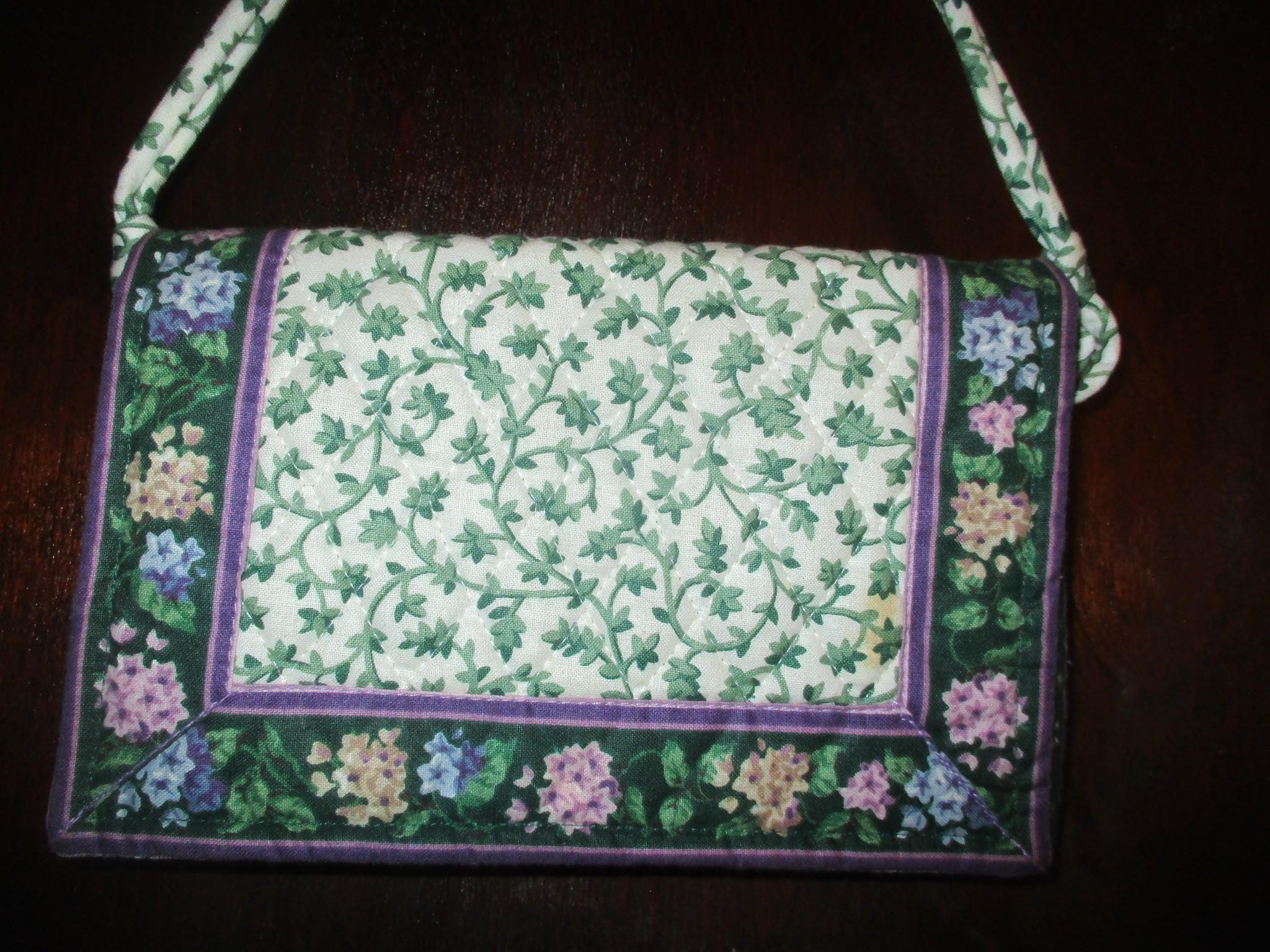 Vintage 90s Vera Bradley Lilac Time Green Delft Crossbody Flapped