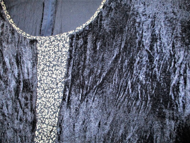 Vintage 90s Blue Patchwork Rayon Boho Dress sz 3X Long Sleeve Velvet