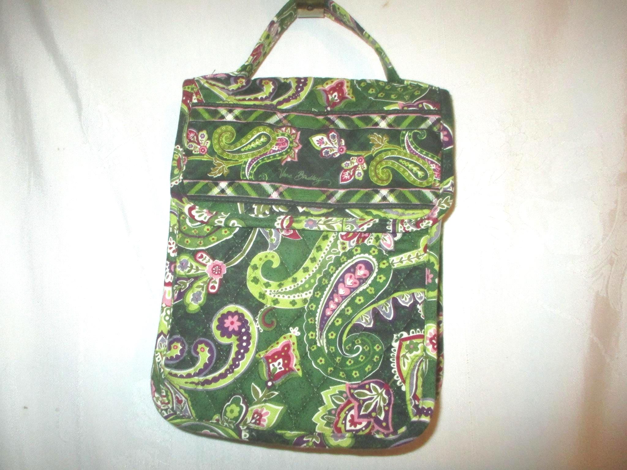 Vintage Vera Bradley Chelsea Green Lunch Tote Sack Vinyl Bag Lined