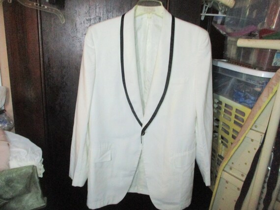 Vintage 80s White Black Shawl Collar Tux Dinner J… - image 1