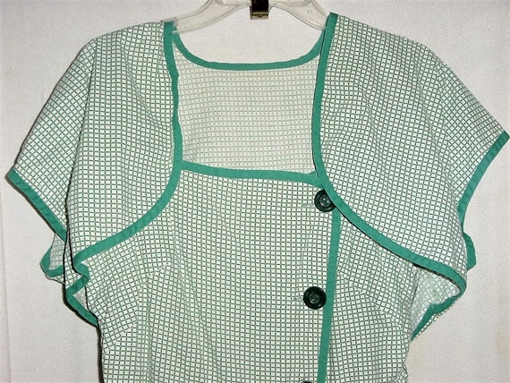 Vintage 40s Ladies Green Check Cotton Dress M But… - image 2