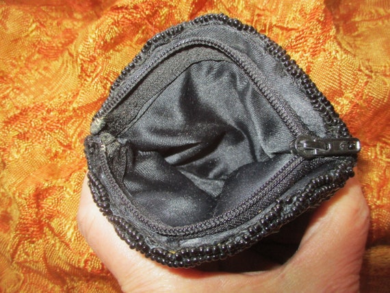 Vintage 80s Beaded Change Coin Purse Black Clam S… - image 3