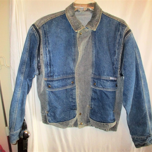 Vintage 80s Blue Gray Color Block Jeans Denim Convertible Vest Jacket S Jordache