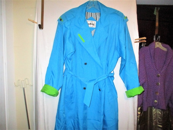 Vintage 90s Ladies Blue Green Spring Coat Color B… - image 1