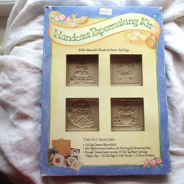 Vintage 90s Brown Bag Paper Making Kit Holiday Gift Tags Cookie Mold