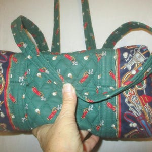 Vintage 90s Vera Bradley Golf Green Barrel Duffel Purse Tote Bag Designs image 3