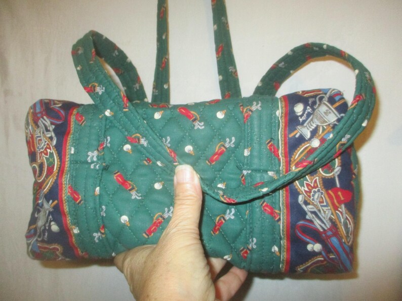 Vintage 90s Vera Bradley Golf Green Barrel Duffel Purse Tote Bag Designs image 3