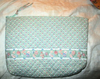 Vintage 80s Vera Bradley Mist Green Cosmetic Make Up Case Lined Large Brown Indiana