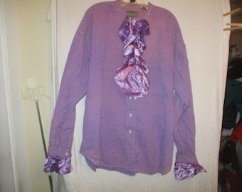 Vintage Reenactment Band Collar Ruffle Purple Shirt Mens XL Costume