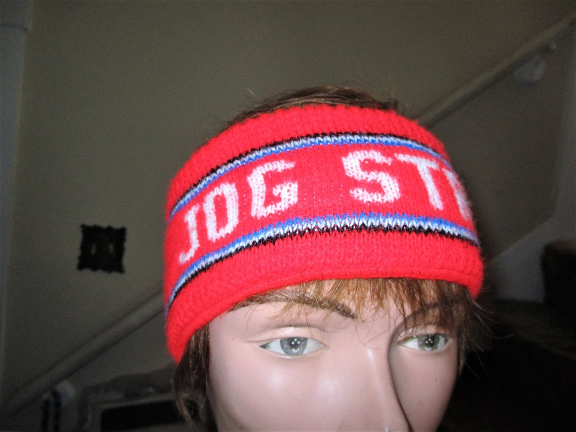 Vintage 70s Jog Strap Sweatband Red White Acrylic Knit Sweat Etsy