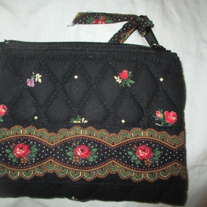 Vintage 90s Vera Bradley Petitpoint Black Coin Purse ID Holder Zip Top