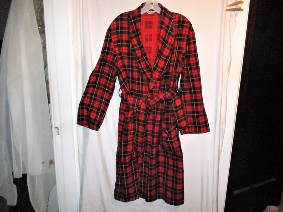 Vintage 50s Mans Bath Robe Red Plaid Bathrobe M Ar