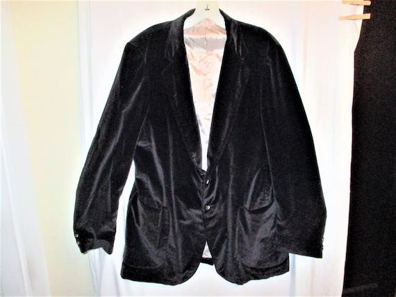 Vintage 80s Mens Black Velvet Suit Jacket M Cotton