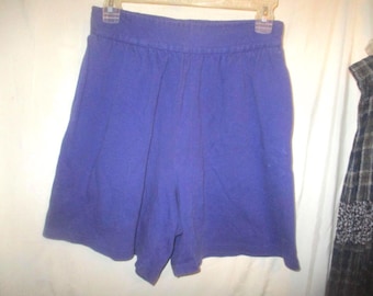 Vintage 80s Ladies Purple Knit Shorts M Wide Waistband Pullover Elastic