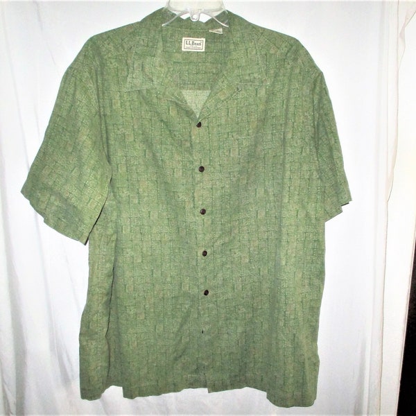 Vintage 90s Green Mens Cotton Short Sleeve Button Up Shirt L Reg LL Bean