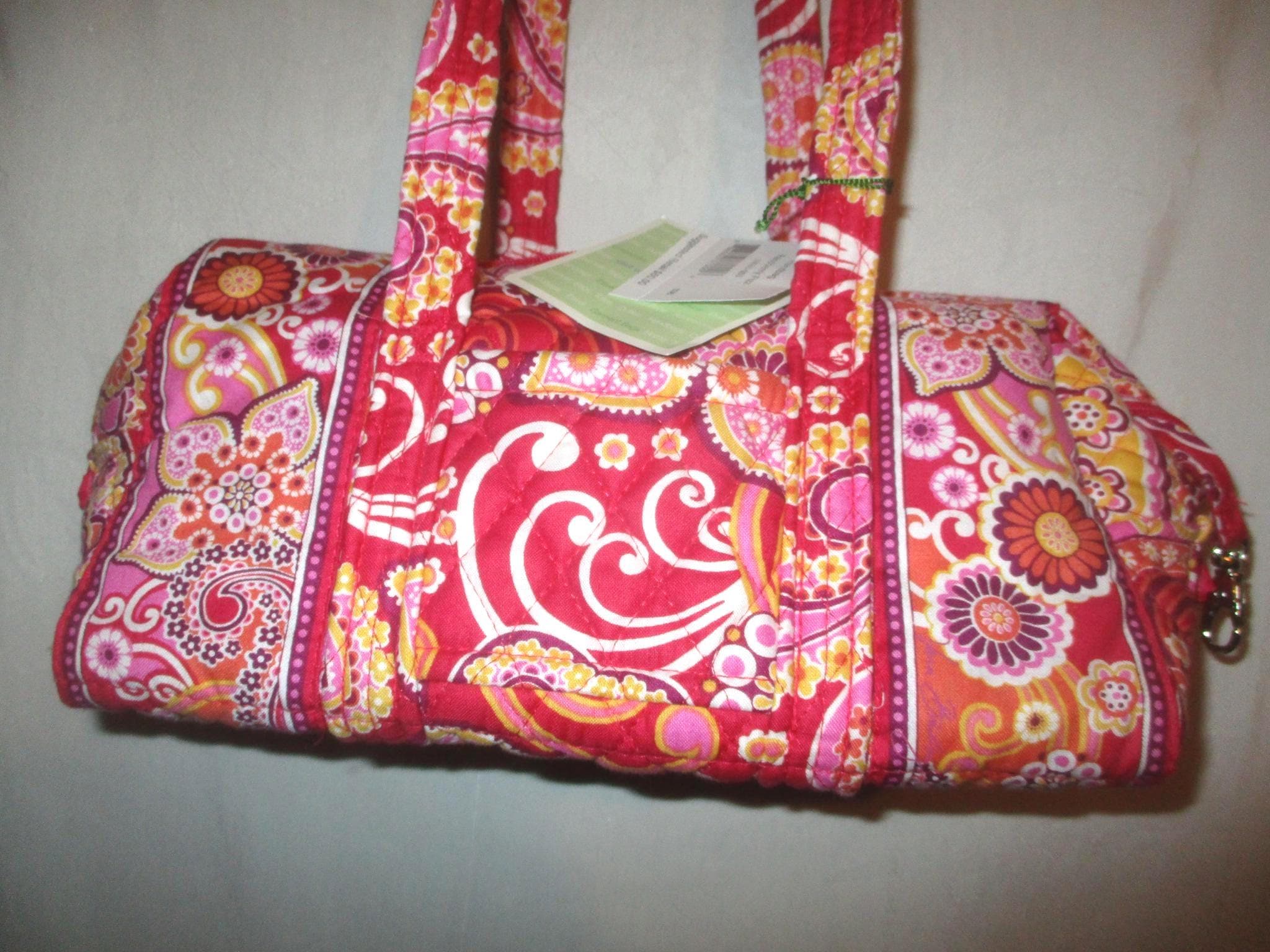 Vintage Vera Bradley Raspberry Fizz Pink Flowers Duffel Purse Tote