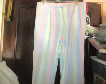 Vintage 80s Men's Pastel Pink Blue Stripe Pants 36 x 28 Texture Cotton Blend