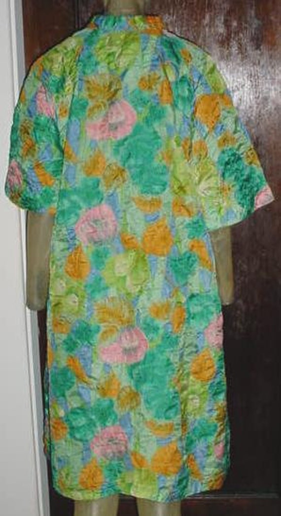 Vintage 60s Flower Print Zip Front Embossed Mater… - image 4