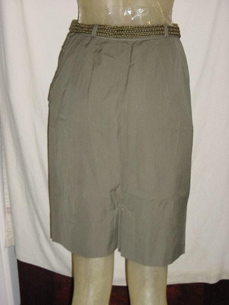 Vintage 50s 2 pc Olive Pencil Skirt Plaid Button Up Shirt M