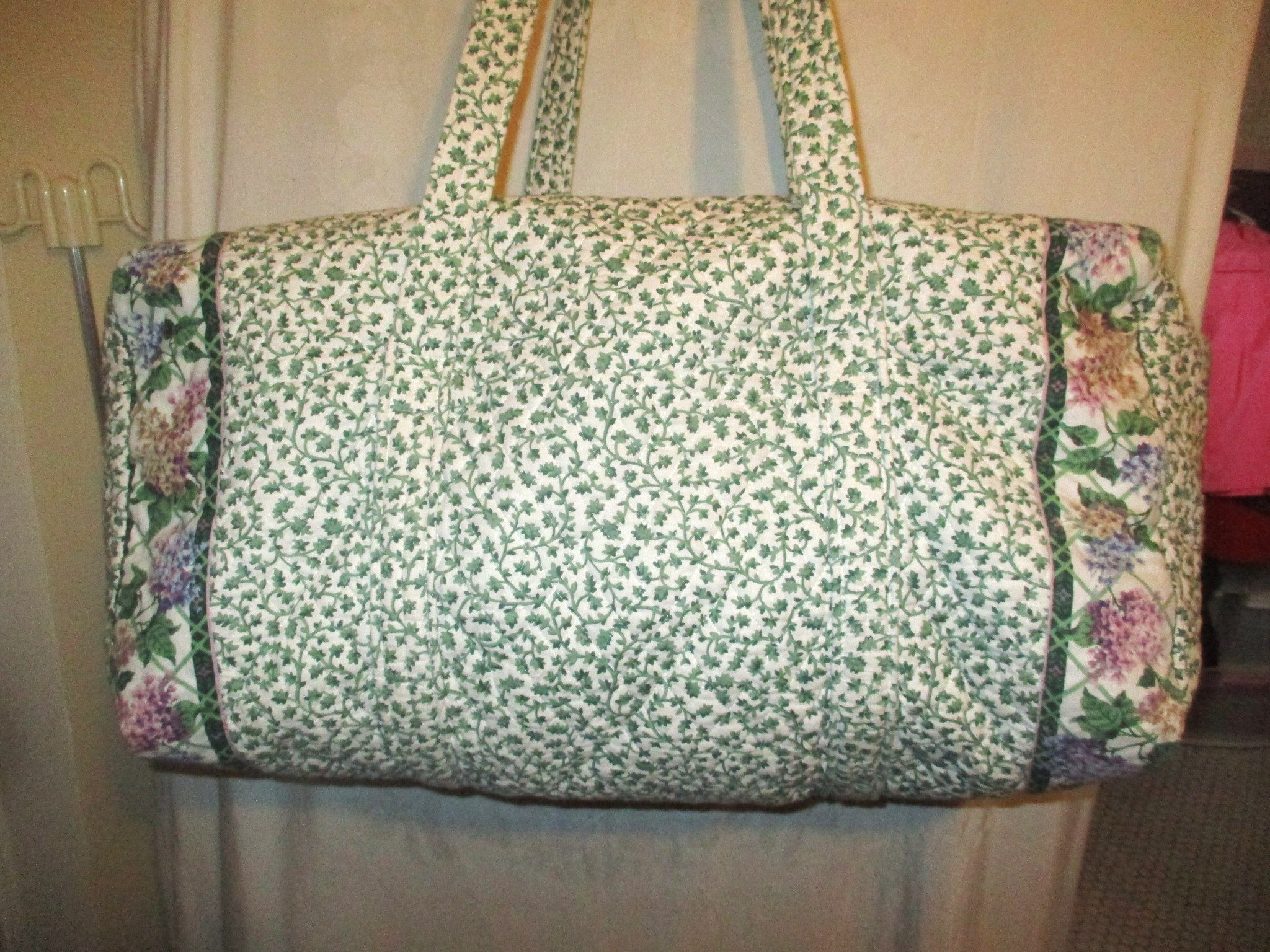 Vintage 90s Vera Bradley Lilac Time Green Delft Large Duffel Purse