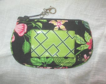 Chaveiro/Porta-crachá/Etiqueta de Bagagem Vintage Vera Bradley Botanica Clip Zip dos anos 2000