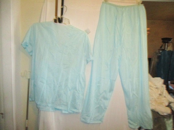 Vintage 60s Light Blue Pajama Set L Ladies Nylon … - image 6