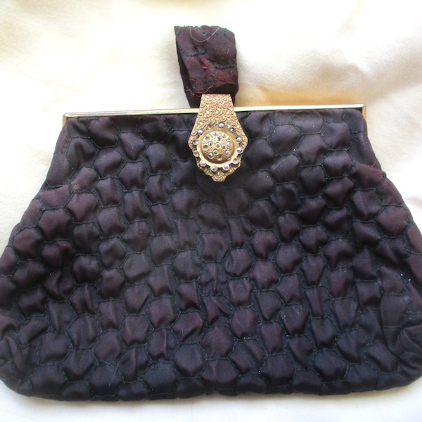 Vintage 30s Brown Textured Clutch Purse Party Formal Deco Brass Clasp As Is