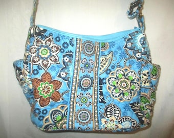 Vintage Vera Bradley Bali Blue Flowers On The Go Adjustable Crossbody Purse NWOT