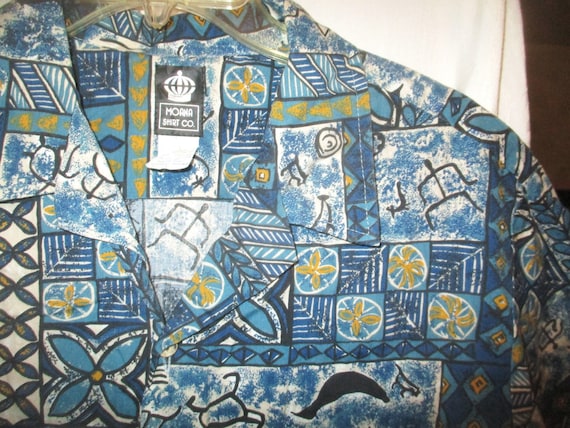 Vintage 80s Mans Tiki Print Hawaiian Shirt L Moan… - image 2