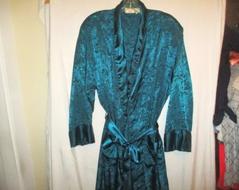 Vintage 90s Green Polyester Tapestry Robe S Ladies Bathrobe Victoria's Secret