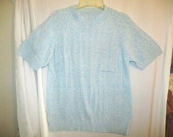 Vintage 60s Lt Blue Nubby Pullover Mens Shirt M Pocket bch