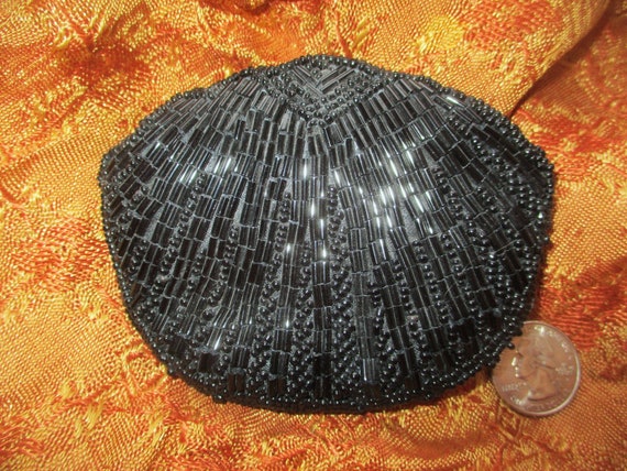 Vintage 80s Beaded Change Coin Purse Black Clam S… - image 2