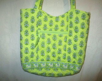 Vintage Vera Bradley Citrus Lime Green Bucket Top Handle Shoulder Purse Elephants