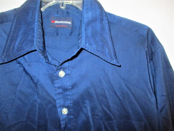 Vintage 70s Mens XL Blue Polyester Long Sleeve Sh… - image 2