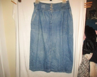 Vintage 80s Calf Length Denim Skirt Jean L Claude Pencil As Is