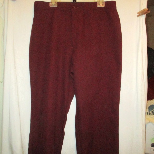 Vintage 70s Maroon Red Pants Poly Ladies Slacks 36 x 30 Burgundy L