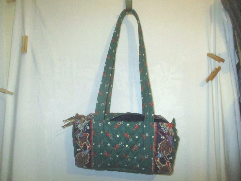 Vintage 90s Vera Bradley Golf Green Barrel Duffel Purse Tote Bag Designs image 2