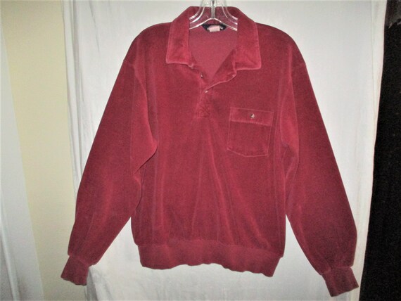 Vintage 70s Burgundy Maroon Mens Velour Pullover … - image 1