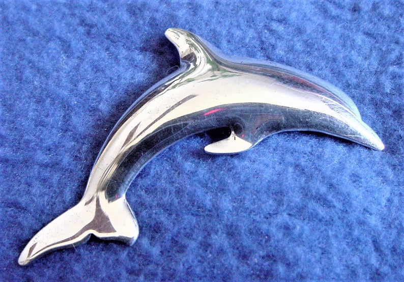Vintage 80s Dolphin International Sterling Silver Brooch Pin Pendant image 1
