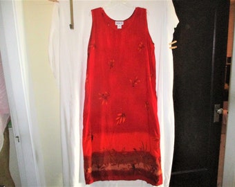 Vintage 80s Red Ombre Floral Jumper Dress 1X Tank Style Rayon