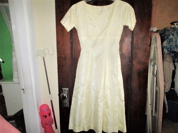 Vintage 50s Off White Lace Chiffon Dress S Flair … - image 1
