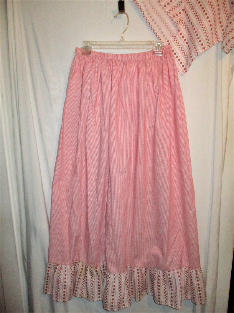 Vintage Handmade Red White Stripe Prairie Skirt /& Scarf M